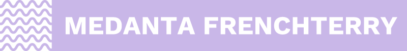 Medanta Frenchterry -tekstigrafiikka, valkoisella tekstillä ja violetilla taustalla