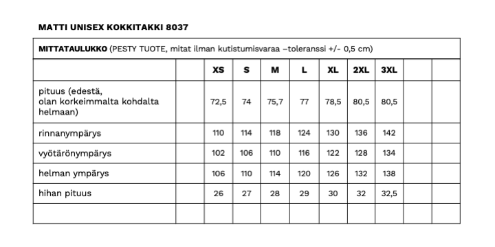 MATTI UNISEX KOKKITAKKI WHT