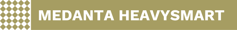Medanta Heavysmart -tekstigrafiikka, valkoisella tekstillä ja oliivinvihreällä pohjalla