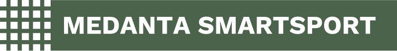 Medanta Smartsport -tekstigrafiikka, valkoisella tekstillä ja tummanvihreällä taustalla