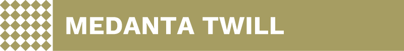 Medanta Twill -tekstigrafiikka, valkoisella tekstillä ja oliivinvärisellä taustalla