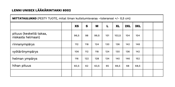 LENNI UNISEX LÄÄKÄRINTAKKI