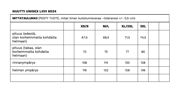 NUUTTI UNISEX TARVIKELIIVI