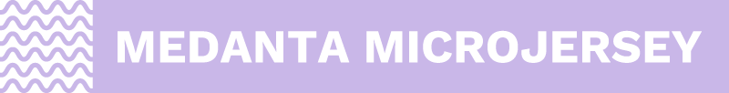 Medanta Microjersey -tekstigrafiikka, valkoisella tekstillä ja violetilla taustalla