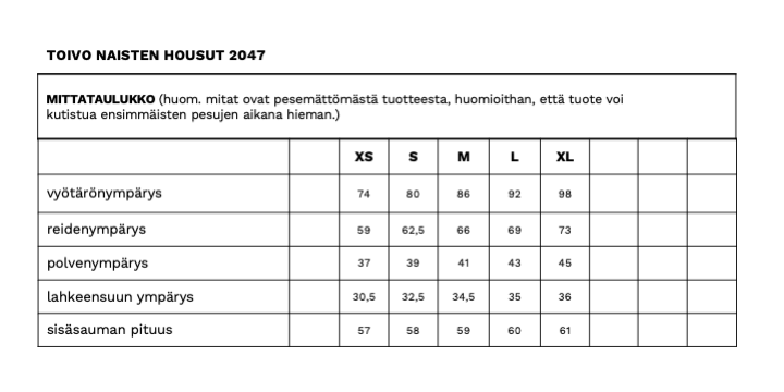 TOIVO NAISTEN HOUSUT YEL