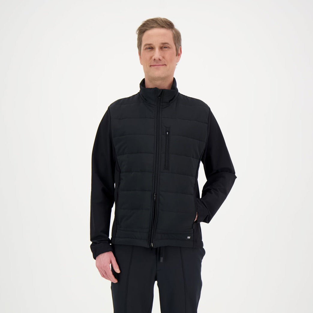 Musta Jere unisex-mallinen kevyesti topattu työtakki. Takin etupuoli ja kaulus on valmistettu Medantan topatusta mikrokuitukankaasta.