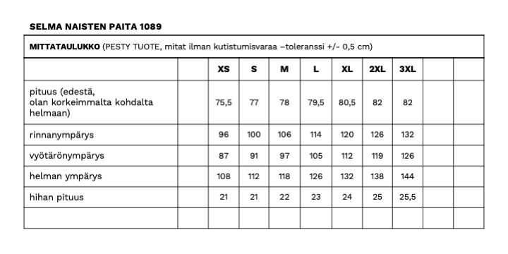 SELMA NAISTEN PAITA